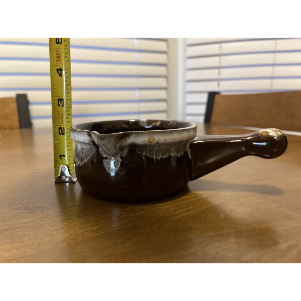 Vintage Japan Brown & White Drip Glaze Gravy Sauce Boat w/Pour Spout & Handle